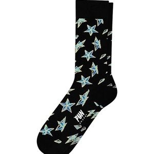 Fun Socks Star Crew Socks, Black, Yellow, Blue